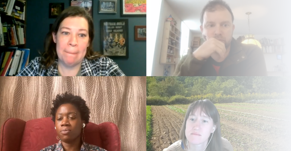 4 people talking over a video chat